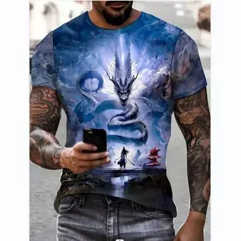 Летние мужские футболки с 3D принтом дракона, модные повседневные детские спортивные костюмы с круглым вырезом и короткими рукавами, крутые уличные топы больших размеров 6XL