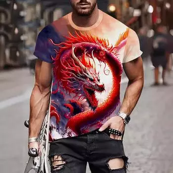 Летние мужские футболки с 3D принтом дракона, модная повседневная спортивная одежда с круглым вырезом и короткими рукавами, Harajuku, крутая уличная одежда, топы большого размера XL