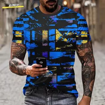 Летние мужские футболки с 3D принтом граффити, уличная одежда из полиэстера, свободные топы с короткими рукавами и 0-образным вырезом, повседневные свободные футболки, мужская одежда S