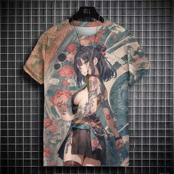 Летние мужские футболки с 3D-принтом, крутая футболка с рисунком самурая, трендовая повседневная уличная одежда в стиле Харадзюку, топы в стиле хип-хоп XS