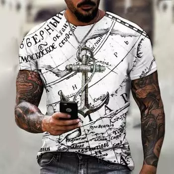 Летние мужские футболки с 3D-принтом «матросский якорь» в европейском и ретро-стиле XS