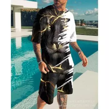 Летние мужские футболки с 3D принтом, модные повседневные комплекты с короткими рукавами и шортами с круглым вырезом, спортивная одежда, крутая уличная одежда, комплект из 2 предметов S