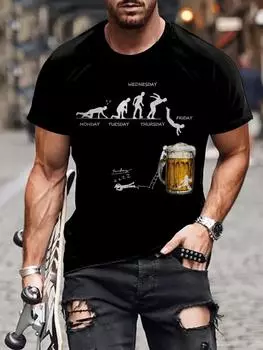 Летние мужские футболки с 3d принтом пива, забавные футболки из полиэстера, дышащие свободные топы с короткими рукавами, футболки, футболка большого размера, мужская одежда S