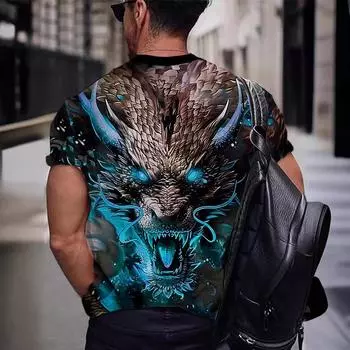 Летние мужские футболки с 3D принтом тигра и дракона, модные повседневные спортивная одежда с круглым вырезом и короткими рукавами, уличная одежда, топы большого размера XL