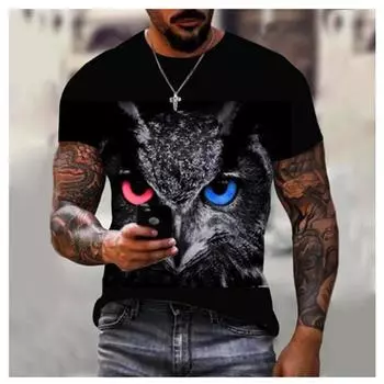 Летние мужские футболки с 3D-принтом в виде совы, уличные топы в стиле Харадзюку, свободные футболки с круглым вырезом и коротким рукавом, футболки больших размеров для мужчин S