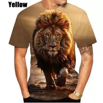 Летние мужские футболки с 3D принтом животного и цветным львом, модные повседневные спортивная одежда с круглым вырезом и короткими рукавами, уличная одежда, топы большого размера S