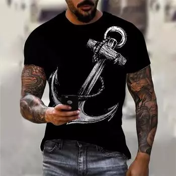 Летние мужские футболки с коротким рукавом и 3d принтом «Якорь», пляжная повседневная футболка большого размера, свободные уличные топы с круглым вырезом, большие размеры S