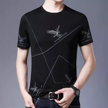 Летние мужские футболки с короткими рукавами и круглым вырезом с принтом для молодежи и людей среднего возраста, модные повседневные рубашки для мужчин M чёрный