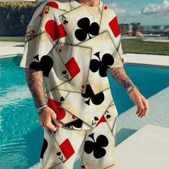 Летние мужские футболки с короткими рукавами, комплект из 2 предметов, спортивный костюм, спортивная одежда с рисунком льва, повседневные шорты, мужские костюмы больших размеров M