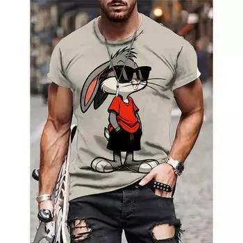 Летние мужские футболки с круглым вырезом, 3D-принтом, забавным мультяшным животным, модные, повседневные, с коротким рукавом 6XL