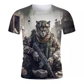 Летние мужские футболки с круглым вырезом и короткими рукавами, камуфляжные тигровые спецназы, модные 3D-принты с 3D принтом, индивидуальные топы большого размера S