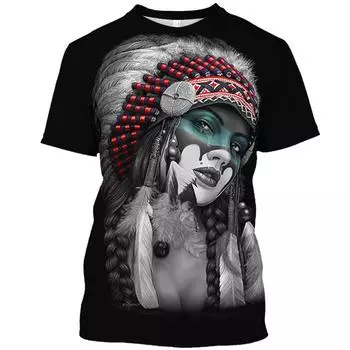 Летние мужские футболки с круглым вырезом в стиле индейского племени, повседневные свободные свитера с коротким рукавом, модная уличная мужская одежда S