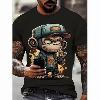 Летние мужские футболки с милым мультяшным 3D принтом, легкие дышащие повседневные детские короткие уличные топы с круглым вырезом и рукавами XL