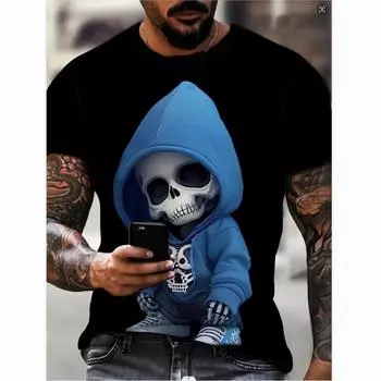 Летние мужские футболки с милым мультяшным 3D принтом, легкие дышащие повседневные детские короткие уличные топы с круглым вырезом и рукавами XL