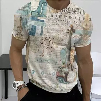 Летние мужские футболки с принтом Music Guita, классические музыкальные инструменты, свободные повседневные топы с круглым вырезом и короткими рукавами, мужская одежда в стиле хип-хоп M