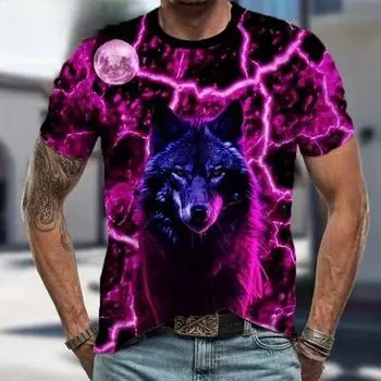 Летние мужские футболки свободного покроя с круглым вырезом и короткими рукавами с принтом War Beast Wolf 3D Digital S