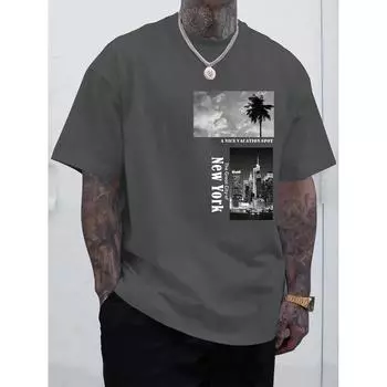 Летние мужские футболки, свободные хлопковые футболки с короткими рукавами и буквенным принтом, мужская модная футболка S серый