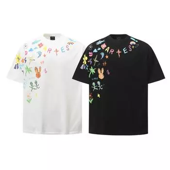 Летние мужские футболки Y2k Streetwear Футболки с граффити и принтом в виде мультфильмов Новые модные повседневные футболки с коротким рукавом и круглым вырезом для мужчин L