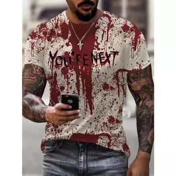 Летние мужские футболки, забавная одежда ужасов, топы, футболки с 3D-принтом и принтом крови, новые модные футболки, большие мужские с коротким рукавом S