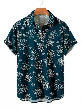 Летние мужские гавайские рубашки с принтом, повседневные рубашки с коротким рукавом для отпуска, рубашки с воротником на пуговицах, модная мужская одежда S