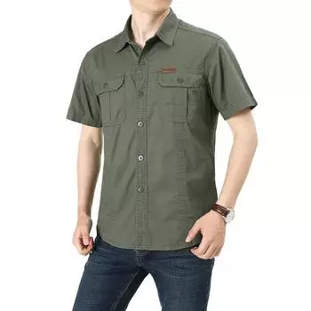 Летние мужские хлопковые рубашки больших размеров, рубашка-поло с короткими рукавами, деловая повседневная свободная дышащая рубашка, впитывающая пот M темно-синий