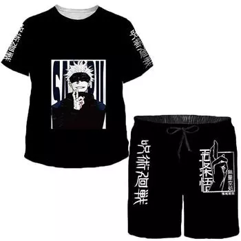 Летние мужские и детские комплекты одежды, детский спортивный костюм с героями мультфильмов, футболка с рисунком аниме + черные шорты, наряды для мальчиков и девочек, костюмы, одежда для малышей s