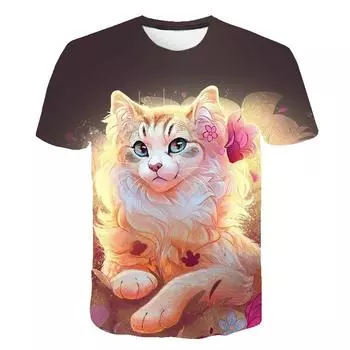Летние мужские и женские 3D футболки с изображением животных, кошек, медведей, волков, 3D-печатная одежда, повседневная футболка с коротким рукавом XS-5XL S