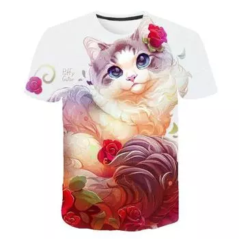 Летние мужские и женские 3D футболки с изображением животных, кошек, медведей, волков, 3D-печатная одежда, повседневная футболка с коротким рукавом XS-5XL XXS