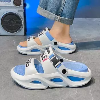 Летние мужские и женские односложные модные принтованные буквы с удобным двухцветным дном, повседневные пляжные сандалии из eva для отдыха на открытом воздухе 40-41 оливковое зеленый