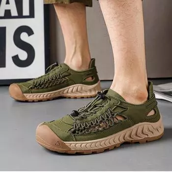 Летние мужские и женские пляжные сандалии на мягкой подошве, плетеные повседневные тапочки 39-45 39 темно-зеленого