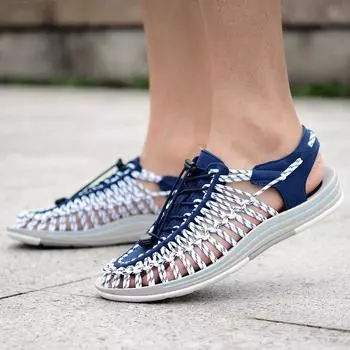 Летние мужские и женские пляжные сандалии, обувь на мягкой подошве, тканые повседневные тапочки, размеры 38–47 38 синий/белый