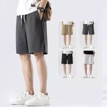 Летние мужские капри, повседневные свободные модные брендовые универсальные шорты с буквенным разрезом, большие спортивные брюки, тонкий стиль M чёрный