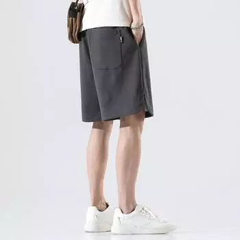 Летние мужские капри, повседневные свободные модные брендовые универсальные шорты с буквенным разрезом, большие спортивные брюки, тонкий стиль M шифер серый