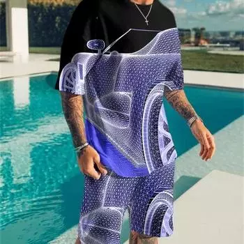 Летние мужские комплекты, спортивный костюм, футболка, мужская одежда, 3D винтажная трендовая спортивная одежда, комплект из 2 предметов, короткие наряды, модный уличный спортивный костюм XL