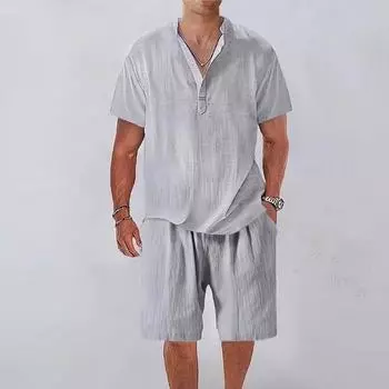 Летние мужские костюмы, рубашка с коротким рукавом, комплект из 2 предметов, повседневные короткие брюки, спортивные костюмы, мужские спортивные комплекты из двух предметов, белый, черный M белый