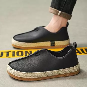 Летние мужские кожаные мокасины, модные черные мужские повседневные туфли без застежек, удобные плоские мужские мокасины для отдыха, мужская обувь Hey Dude 43