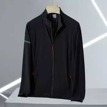 Летние мужские кожаные пальто с защитой от УФ-излучения, дышащие легкие дышащие легкие тонкие солнцезащитные костюмы с воротником-стойкой, повседневные куртки больших размеров 8XL чёрный