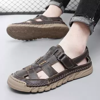 Летние мужские кожаные пляжные сандалии, быстросохнущие, для отдыха на природе, повседневные сандалии для путешествий 39 чёрный