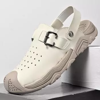 Летние мужские кожаные сандалии Классические сандалии Тапочки Кроссовки для отдыха на природе Пляжные резиновые шлепанцы Мужские сандалии для водного туризма 39 чёрный