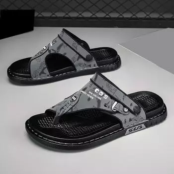 Летние мужские кожаные сандалии. Летняя обувь для отдыха. Мужская пляжная обувь. Удобная мужская обувь. Уличные мужские римские сандалии. Вьетнамки. Шлепанцы. 40 серый