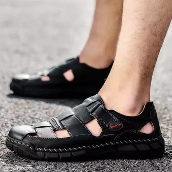 Летние мужские кожаные сандалии мягкие пляжные сандалии для отдыха на открытом воздухе легкие сандалии размера плюс 39-48 39 чёрный