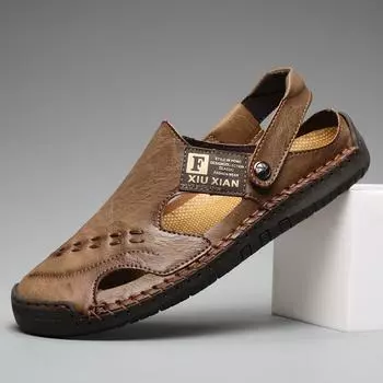 Летние мужские кожаные сандалии Мужская обувь Пляжные сандалии Повседневные кроссовки Классические мужские туфли Плюс Размер 48 39 чёрный