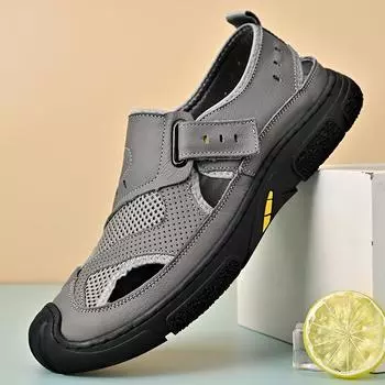 Летние мужские кожаные сандалии Пляжные сандалии 39 чёрный