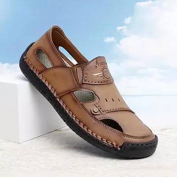Летние мужские кожаные сандалии, пляжные сандалии, повседневные легкие сандалии для отдыха на открытом воздухе, размер плюс 39-46 39 коричневый