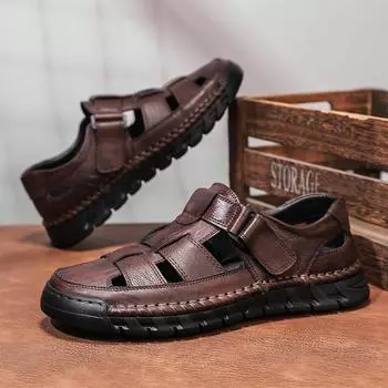 Летние мужские кожаные сандалии повседневная обувь сандалии для спорта на открытом воздухе 39 красный/коричневый