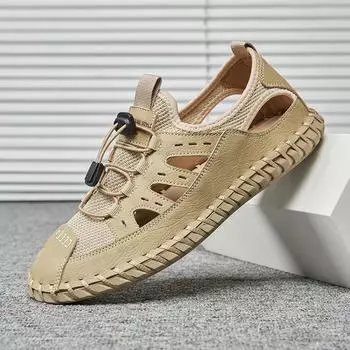 Летние мужские кожаные сандалии повседневная обувь сандалии для спорта на открытом воздухе 39 хаки