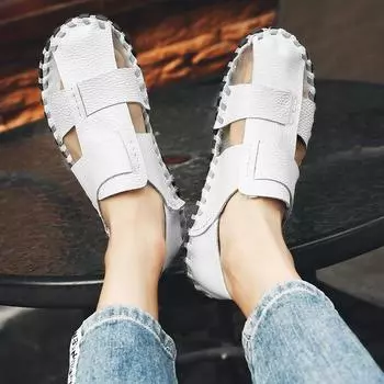 Летние мужские кожаные сандалии с дырочками 39 белый