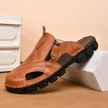 Летние мужские кожаные сандалии, тапочки, пляжные сандалии, резиновые шлепанцы для активного отдыха, мужские сандалии для водного туризма 39 коричневый