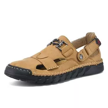 Летние мужские кожаные сандалии, уличные тапочки, классические римские сандалии, кроссовки, пляжные резиновые шлепанцы, мужские сандалии для водного туризма 39 жёлтый