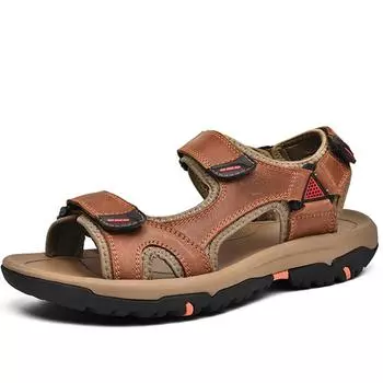 Летние мужские кожаные спортивные сандалии на открытом воздухе, повседневные нескользящие пляжные сандалии 37 чёрный